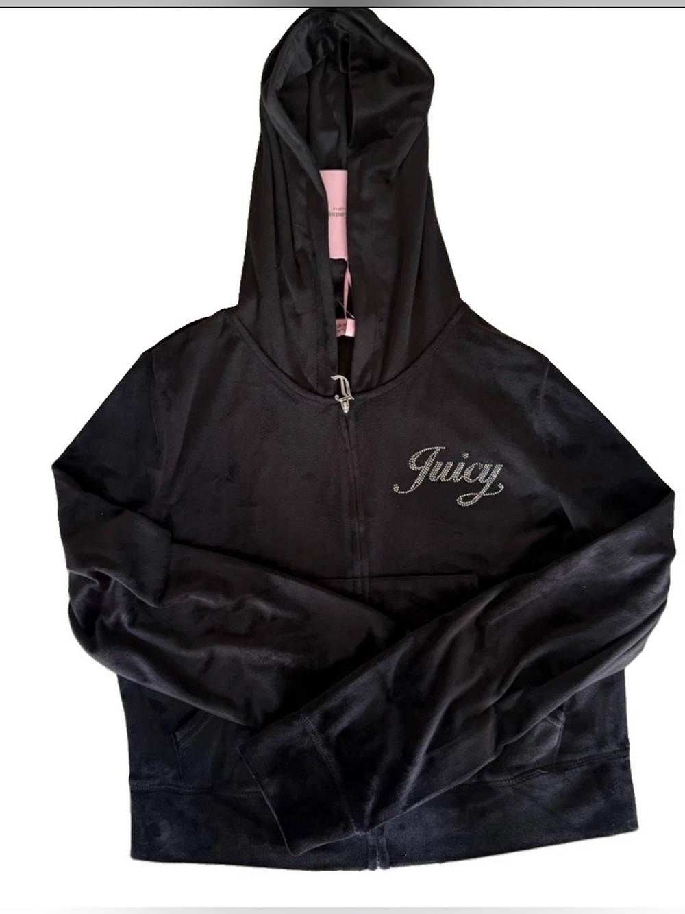 Juicy Couture Black Velour Zip Hoodie with Crystal 'Juicy' Logo